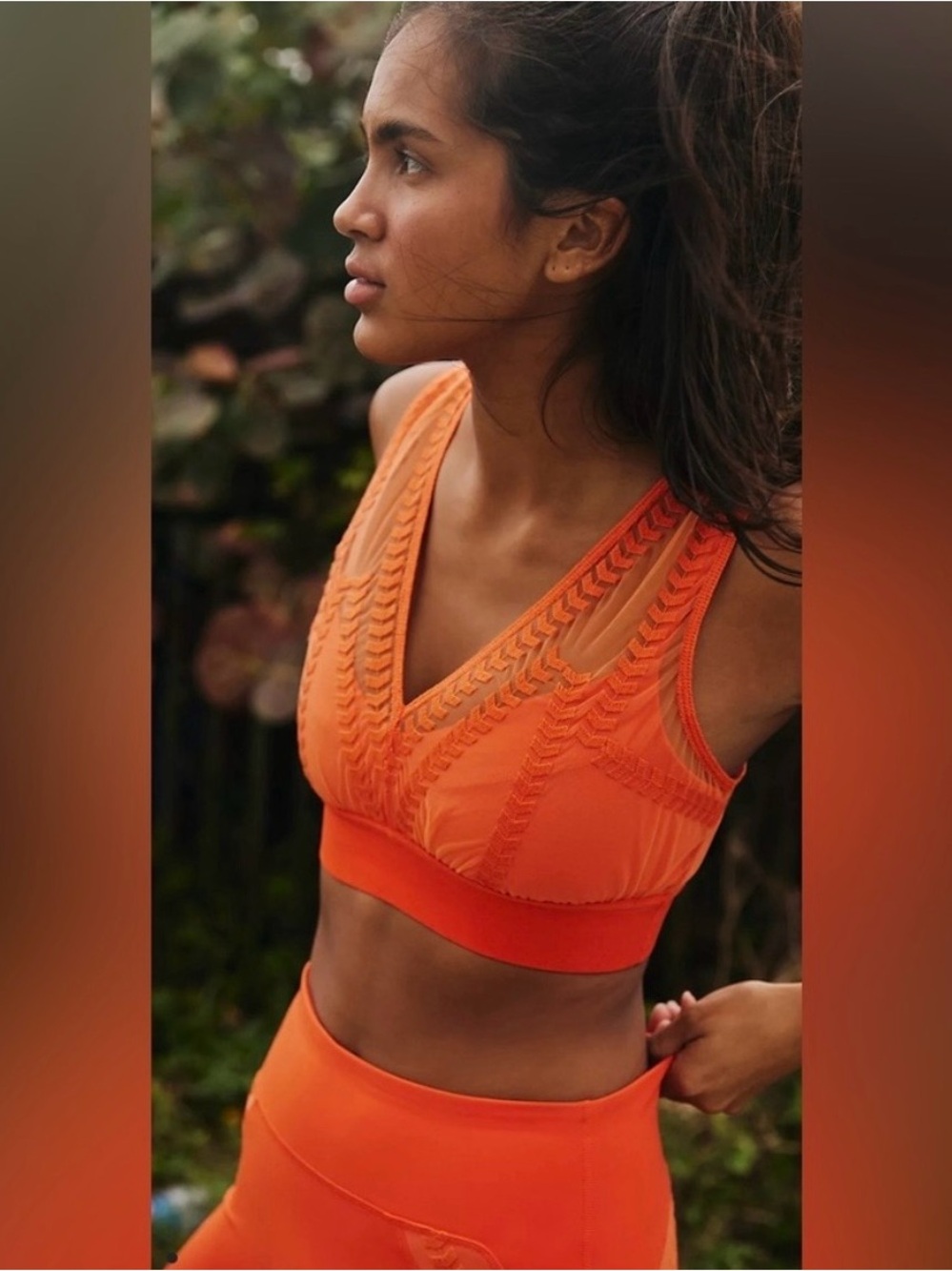 free people movement desert renegade orange mandarin red lace sports bra